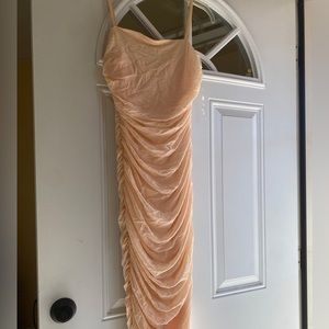 Peach L size dress  fits like M. Wore for a couple hours. Like new